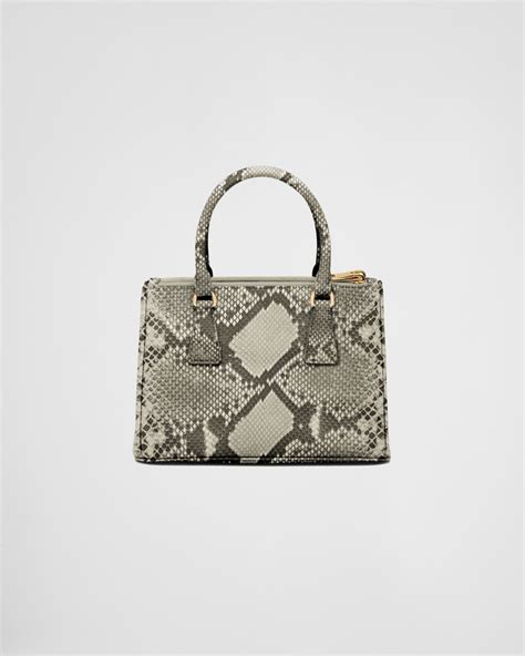 Rock Gray Small Prada Galleria Python Leather Bag 